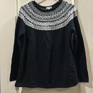 J. Jill Fair Isle pattern Sweater shimmer Round Neck faux fur bead appliqué XS